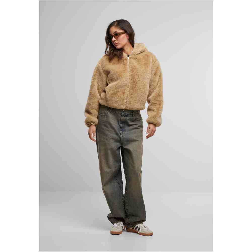 Urban Classics - Faux Fur Zip hoodie - Beige